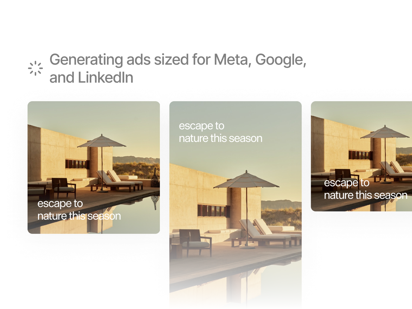 One campaign resized for Meta, Google, and LinkedIn placements